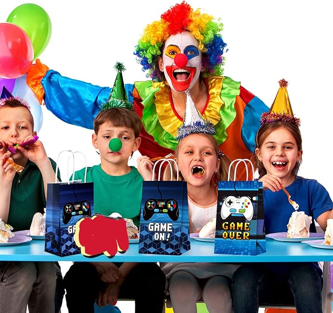Epakh 16 Pack Gamer Themed Birthday Party Favors Video Game Gift Bags with Handle for Kids Boys Gaming Goody Candy Treat Bags for Birthday Party Supplies Decorations