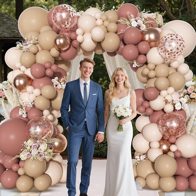 Ouddy Party Neutral Pink Brown Nude Balloons Garland Arch Kit, Different Sizes 18 12 10 5 Inch Beige Tan Dusty Rose Blush Pink Latex Confetti Balloon for Birthday Baby Shower Wedding Party Decorations