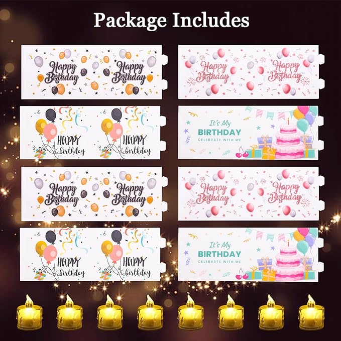 Happy Birthday Table Centerpiece Decorations, 8 Sets Birthday Centerpieces Lantern Boxes & LED Tea Lights, Flameless Votive Candle Holders for Birthday Party, Candle Shade Cover Sleeve for Home Office