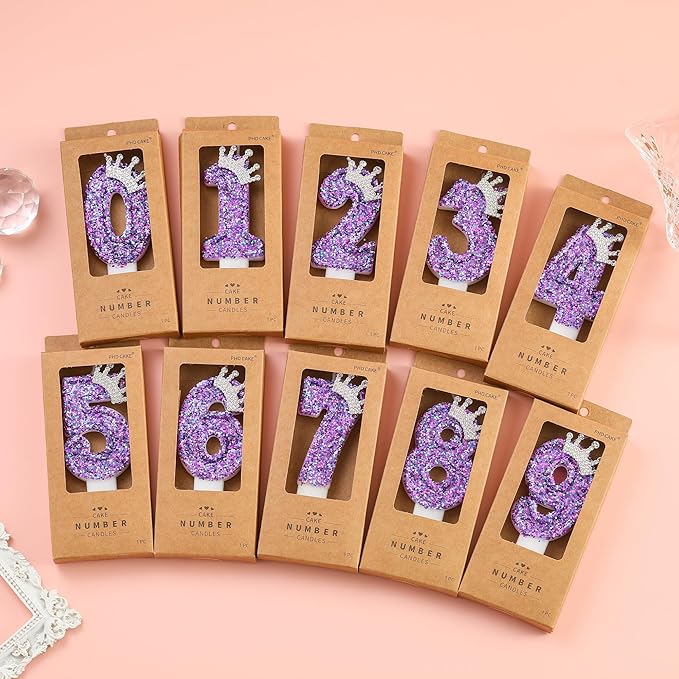 Birthday Number Candles,Purple Crown Birthday Candles for Cake,Glitter Number 1 Candle Cake Topper with Sequins for Anniversary Celebrations Supplies