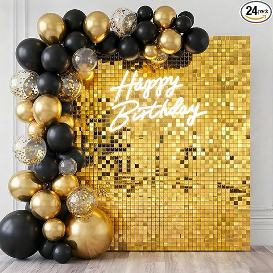 Gold Shimmer Wall Backdrop,24 Sequin Glitter Panels Create 6 x 4 Ft Sparkling Photo Background for Wedding Birthday Graduation Anniversary Bachelorette Party Holiday Event Decor