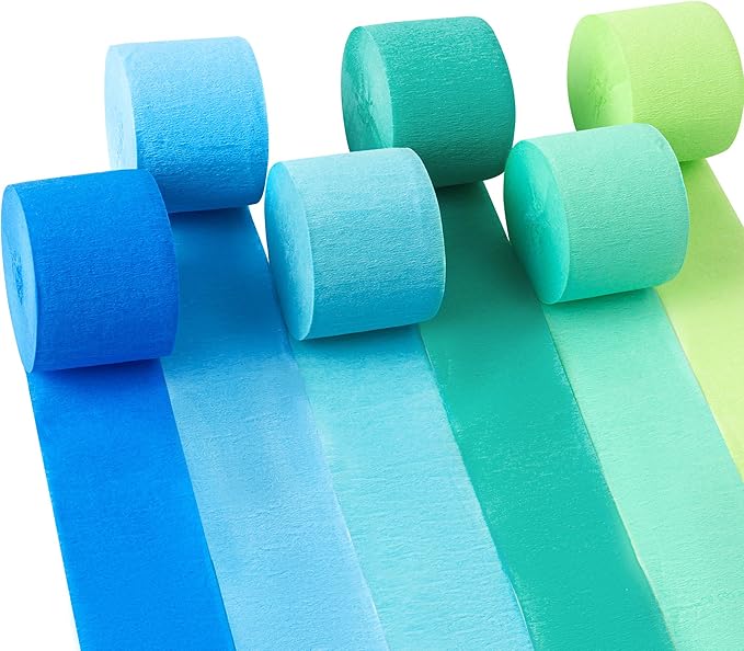 Crepe Paper Streamers 6 Rolls 492ft,Pack of Blue Theme Streamers Party Decorations,Crepe Paper Roll for Birthday,Wedding,Bridal Shower Decorations (1.8 Inch x 82 Ft/Roll)