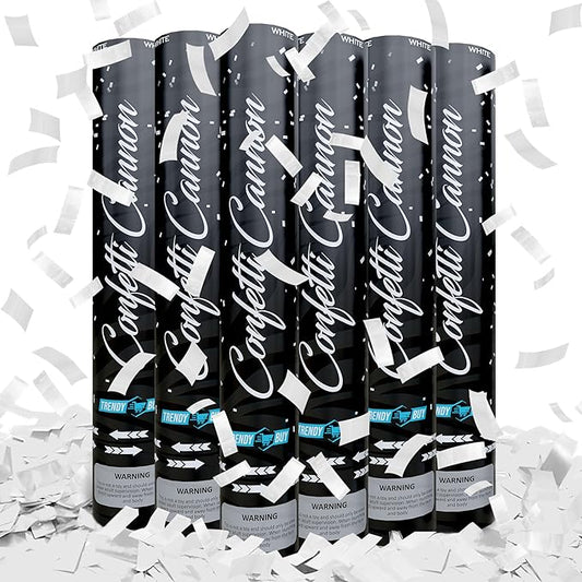12" White Confetti Poppers (6-Pack) | Biodegradable Rice Paper Confetti Cannon for Weddings, Birthdays, Anniversaries, and New Year's | Shoots 25ft | Eco-Friendly Party Confetti Shooter
