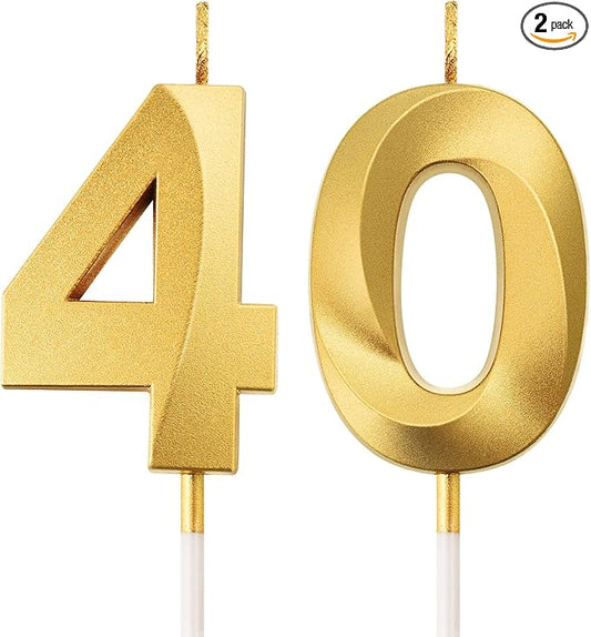 BBTO 40th Birthday Candles Number Candles Cake Topper Decoration for Birthday Wedding Anniversary Celebration Supplies(Gold)