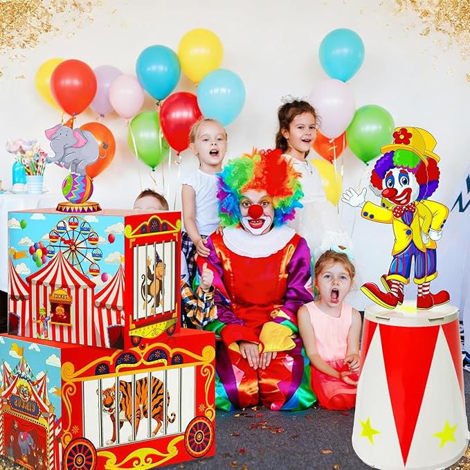 Circus Theme Party Decorations Supplies: Carnival Ticket Photo Booth Props Backdrop Kit with Circus Boxes Carnival Photo Backdrop Amusement Park Theme Accessories for Boys Girls Birthday Decor