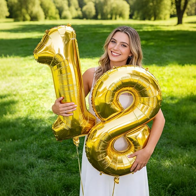 40 inch Number Balloon 0-9 Gold Large Number 17 Balloons,Digital Balloons for Birthday Party Celebration Decorations Supplies, Helium Foil Number Balloons for Wedding Anniversary