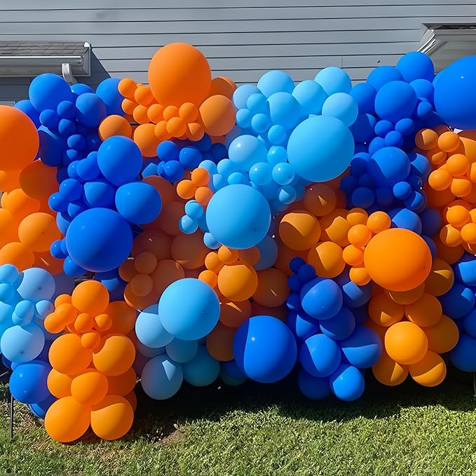 HILAVO Orange and Blue Balloon Arch Kit 105 Pcs Orange Dark Light Baby Pearl Blue Confetti Latex Party Balloons Garland for Boys Graduation Cartoon Baby Shower Birthday class of 2025 Party Decor