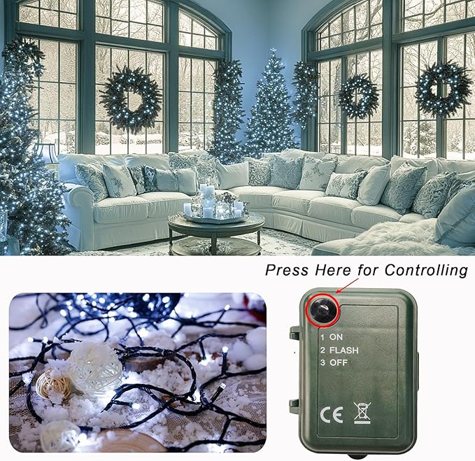 Pooqla Cool White String Lights Battery Powered, 4 Pack Total 66.6 FT 200 LED Christmas String Lights Indoor Outdoor Decoration, Twinkle Fairy Light for Classroom Dorm Bedroom Xmas Tree Party Décor