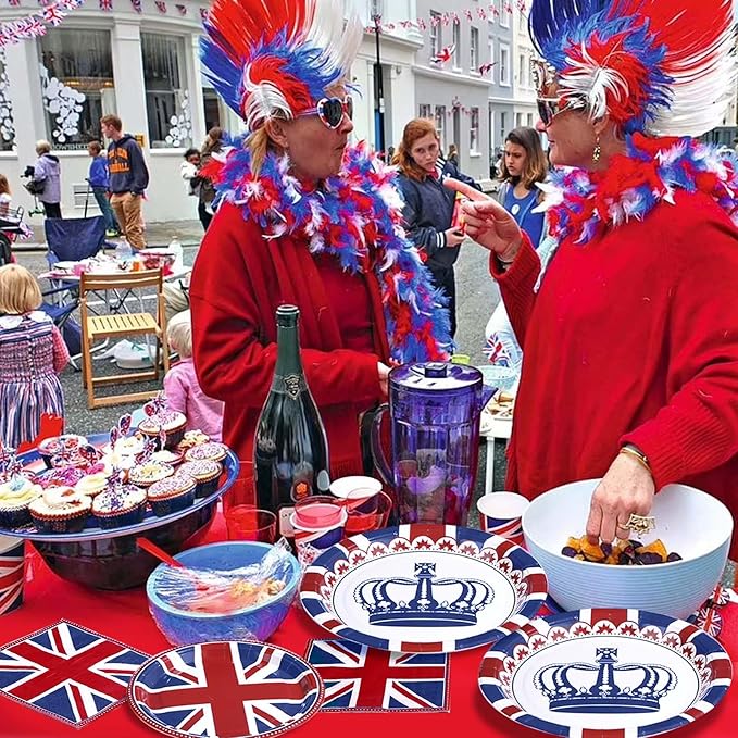 96 Pcs British Flag Birthday Party Supplies Britain UK England Flag Party Plates and Napkins Disposable Union Jack Tableware Set for UK Flag British Party Decorations Birthday Family Gathering Serve24