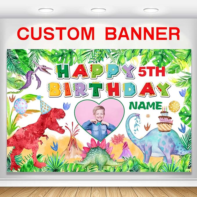 Custom Dinosaur Happy Birthday Party Decorations Supplies Personalized Dinosaur Birthday Backdrop Banner(4x6ft)