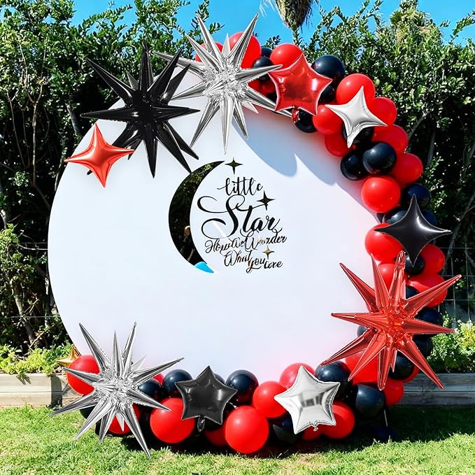 TONIFUL 22Inch 15Pcs Black Red Silver Explosion Star Mylar Balloons and 10Inch Four Pointed Star Balloons Set for Christmas New Year Birthday Wedding Bridal Shower Anniversary Photo Booth Supplies