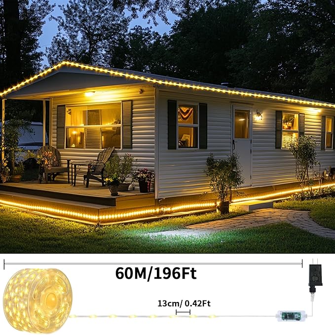 Fairy Lights Plug in, 60M 500LED Fairy Lights 12 Mode Flowing Christmas Light String Outdoor Waterproof Party Garden Threshold Decorative Lights (Warm)