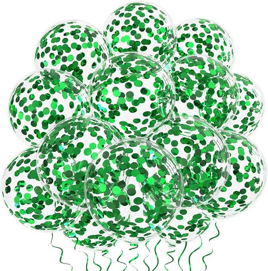 Green Confetti Balloons, 25 Pcs Thickened 12 Inch Clear Latex Balloon with Confetti Inside for Graduation Engagement Bridal Shower Party Baby Shower Gender Reveal Birthday Party Decoration Supplies
