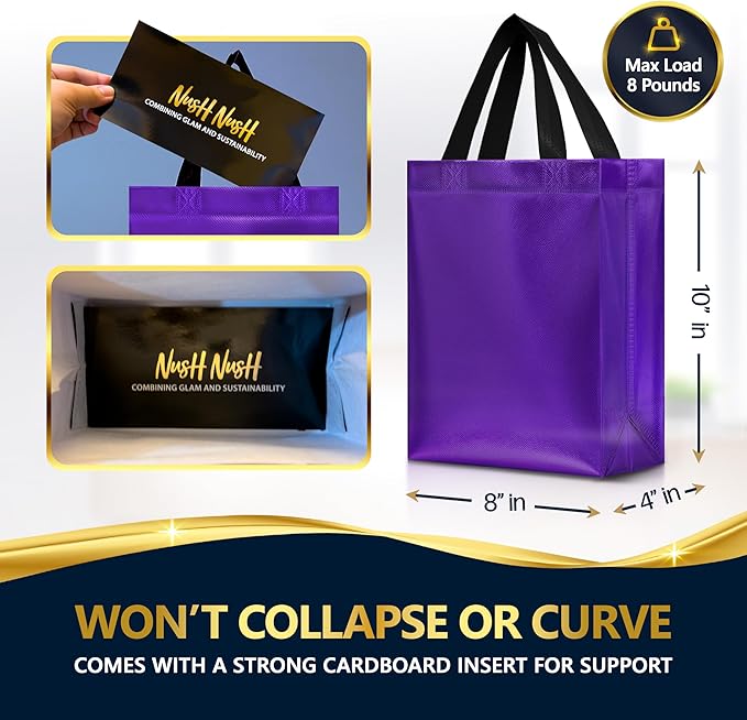 Nush Nush Shiny Purple Gift Bags Bulk, Set of 30 - Reusable Medium Gift Bags with Handles - Purple Goodie Bag Perfect for Halloween, Holidays, Birthday Party Favor, Small Business, Events - 8Wx4Dx10H