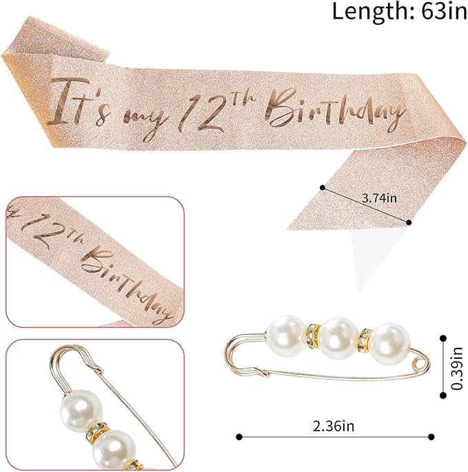 12th Birthday Decorations for Girls, Including Sash, Crown Tiara, Candles, Cake Toppers, 12rd Birthday Gifts for Girls