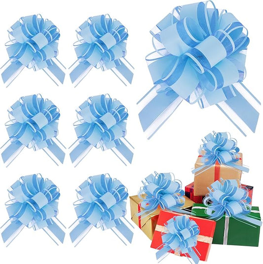 6pcs 7 Inch Pull Bows Pastel Blue Gift Wrap Bows for Gift Basket, Flower Wrapping, Christmas, Easter, Birthday, Baby Shower, Party Decorations