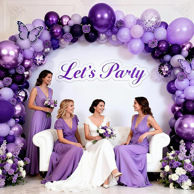 Bezente Purple Latex Balloons Kit, 60pcs 12 inch Dark Purple Metallic Chrome Confetti Lavender Lilac Balloons for Women Birthday Wedding Baby Bridal Shower Halloween Themed Party Decorations