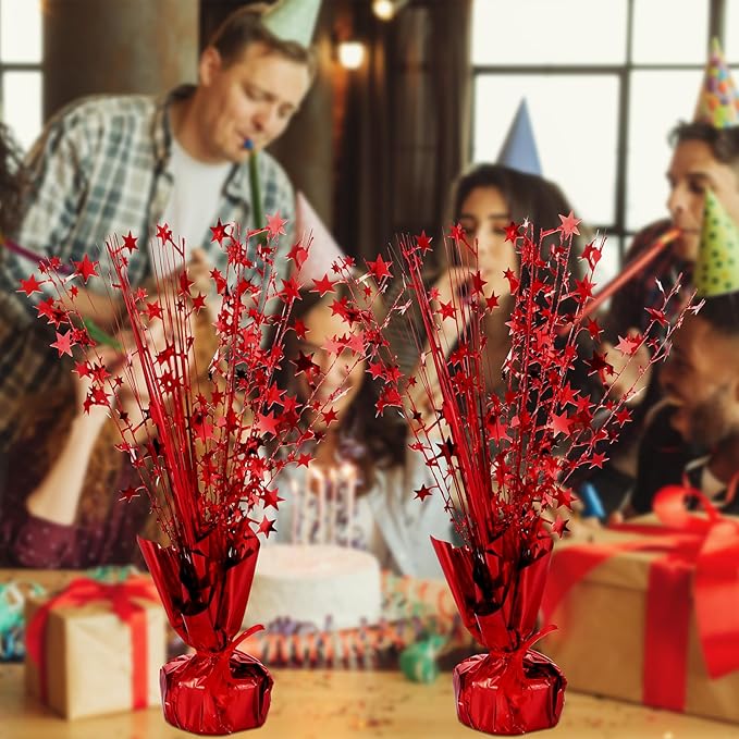 Crowye 26 Pcs Metallic Foil Spray Centerpiece Party Star Decoration Table Decor for Birthday Wedding Graduation Bachelorette Spring Party Holiday(Red)
