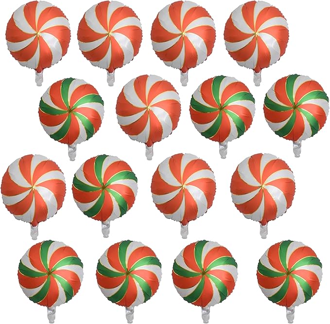 Christmas Ballooons Set Lollipop Windmill Balloons Mylar Red Green Candy Swirl Balloons Kits for Christmas-Themed Party Birthday Party Supplies Decorations 16 PCS