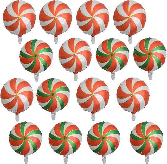 Christmas Ballooons Set Lollipop Windmill Balloons Mylar Red Green Candy Swirl Balloons Kits for Christmas-Themed Party Birthday Party Supplies Decorations 16 PCS