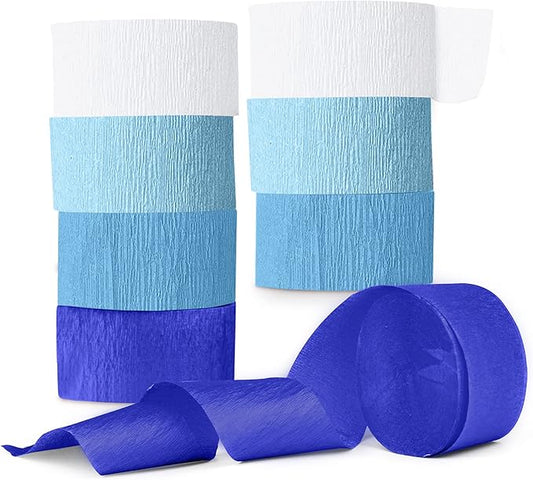 Blue Crepe Paper Streamers, Blue Party Decorations - 8 Large Rolls, 2in x 120ft Each Roll - Decorative Creped Roll for Birthday, Festival, Wedding, Backdrop or Photo Booth Decoration and Flower Making
