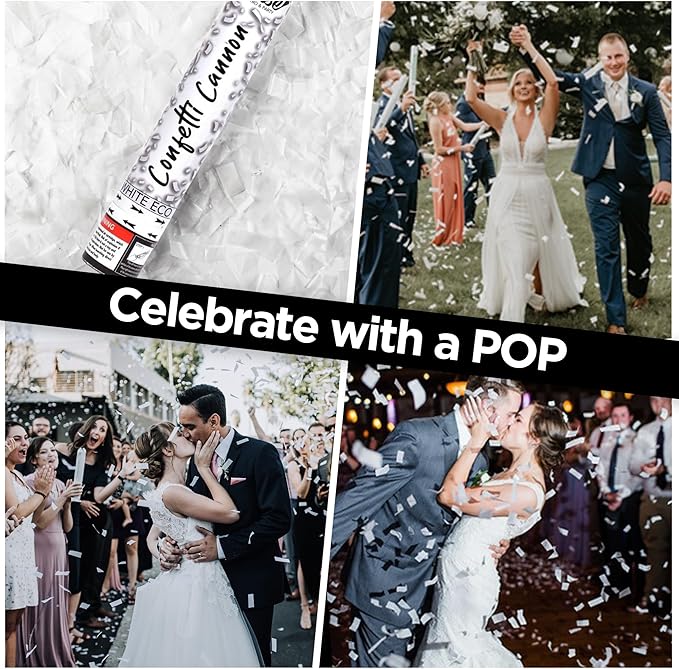 Blaise Pyro & Party White Confetti Poppers - Large Confetti Poppers for Weddings, Engangements, & Graduations - Water-Soluble & Easy Clean-Up - 6 Pack, 12 Inch