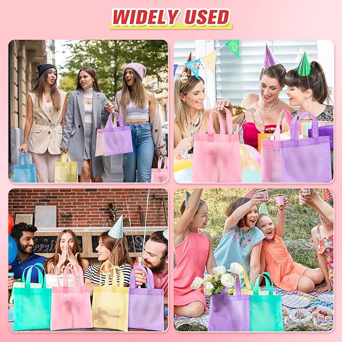 Sunnymove 36 Pcs Pastel Gift Bags Bulk with Handles, Small Non Woven Reusable Party Favor Bags, Treat Goodie Totes for Birthday, Baby Shower, Wedding, Bridal Shower, Graduation Supply