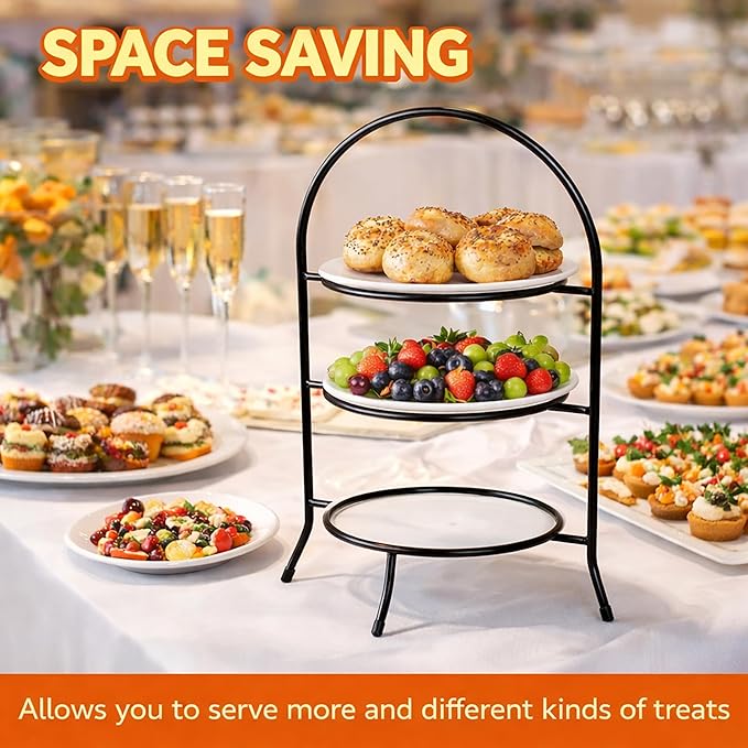 Creative Home Iron Works 3-Tier Metal Dinner Plate Rack Cake Stand Dessert Cupcake Tea Party Serving Platter Stand for Home Gathering Wedding Party, 10.4" L x 12.9" W x 20" H, for 10 Inch Plate Only