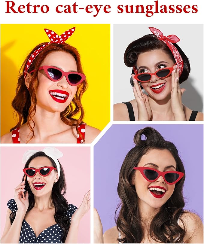 PLULON Vintage Narrow Cat Eye Sunglasses Women Men Sun Glasses Retro Cateye Boys Girls Birthday Summer Beach Pool Party