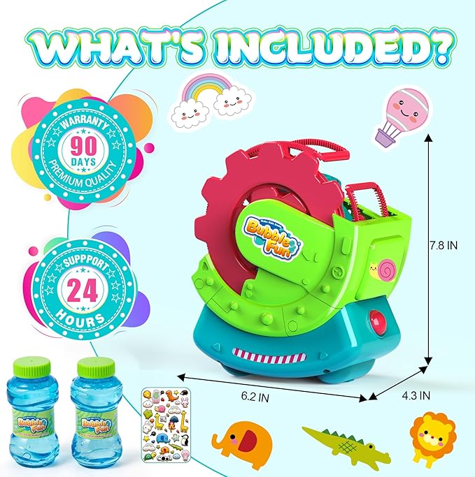 Bubble Machine for Toddlers Kids & Pets, with 8oz Safe Solution, Extra Large & Bubbles in Bubble Maker, Children & Pets Dog Toys Gift, Indoor/Outdoor Birthday Wedding Party Bubble Blower