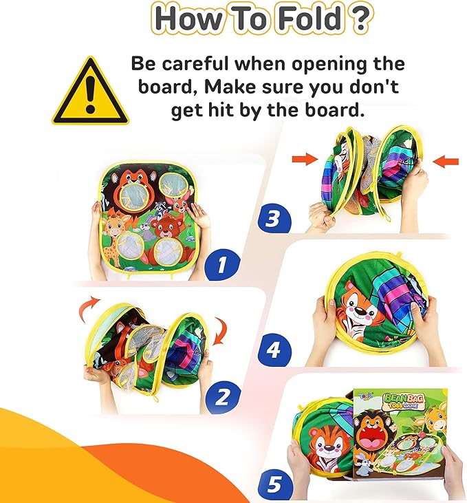Animal Bean Bag Toss Game Kids Outdoor Toys, Family Party Games, Double-Sided Foldable Cornhole Board, Outside Lawn Party Toy, Birthday Gift for Boys Girls Toddler Age 3 4 5 6 7 8