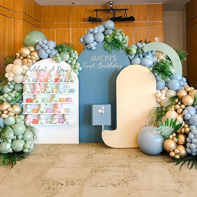 Jobkoo Sage Green Dusty Blue Balloons, 12 Inch Retro Slate Light Blue Olive Green White Sand Beige Nude Eucalyptus Latex Balloon for Boho Rabbit Birthday Wedding Toy Baby Shower Woodland Party Decor