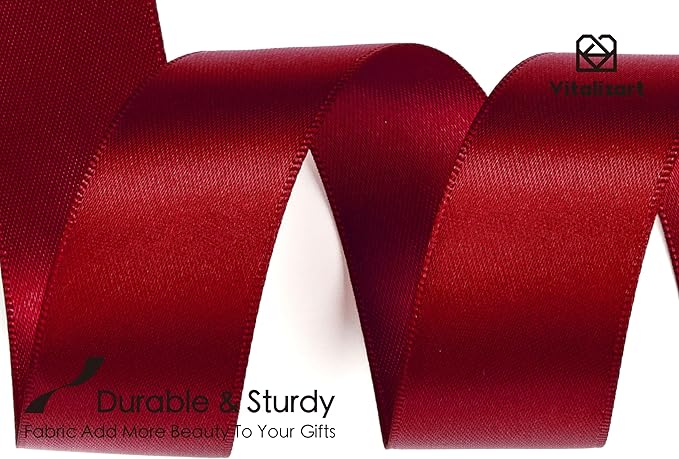 Vitalizart Red Ribbon for Gift Wrapping 1" x 25Yd Double Face Continuous Functional Satin Ribbon for Crafts Silk Like Fabric Flower Bouquet Birthday Party Decorations Bridal Shower Wreath Hair