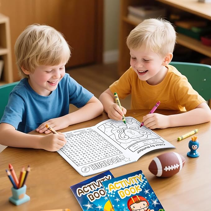 Football Activity Books for Kids - Football Theme Mini Games Coloring Book Set Bulk Mazes Word Search Word Scramble Games DIY Booklet for Birthday Party Goodie Bags Stuffers Classroom Favors Supplies