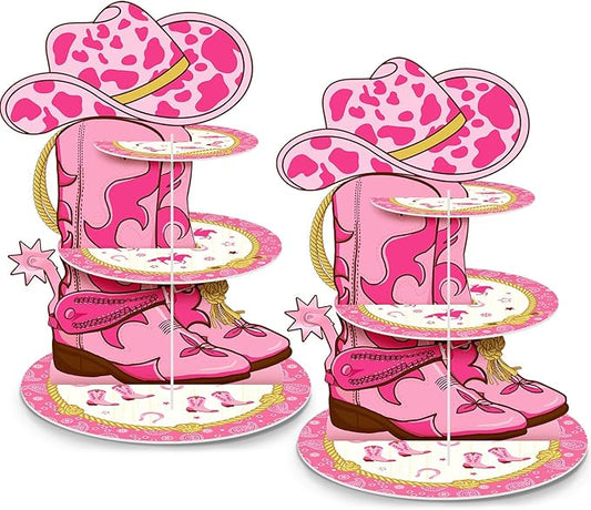 Zopeal 2 PCS Western Cowgirl Cupcake Stand Party Decoration Western Theme Cupcake Holder 3 Tiered Cowboy Cake Holder Cowgirl Birthday Dessert Stand for Wild West Baby Shower Birthday Bachelor Party