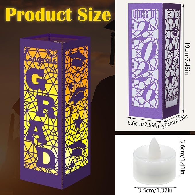 Rossesay 6 Pcs Graduation Table Centerpieces Boxes Class of 2026 Graduation Lanterns for Centerpieces with LED Candles Congrats Grad School College Photo Props for Party Table Decoration (Purple)