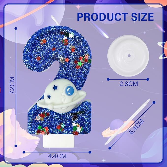 HXOUSE Spaceship Number 2 Birthday Candles - Outer Space Universe Birthday Candles for Cake, 2 Candle Topper for Anniversary Celebrations, Astronaut Rocket Party Decorations for Boys