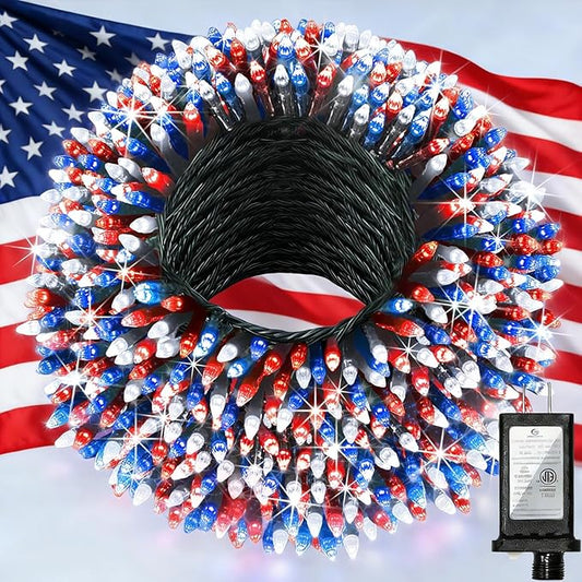 240FT Christmas Lights Outdoor, 750 LED Christmas Tree Decoration Lights with 12 Modes & Timer Memory, Dimmable Plug In Waterproof LED Xmas Light for Yard Wedding Party Holiday Red White & Blue