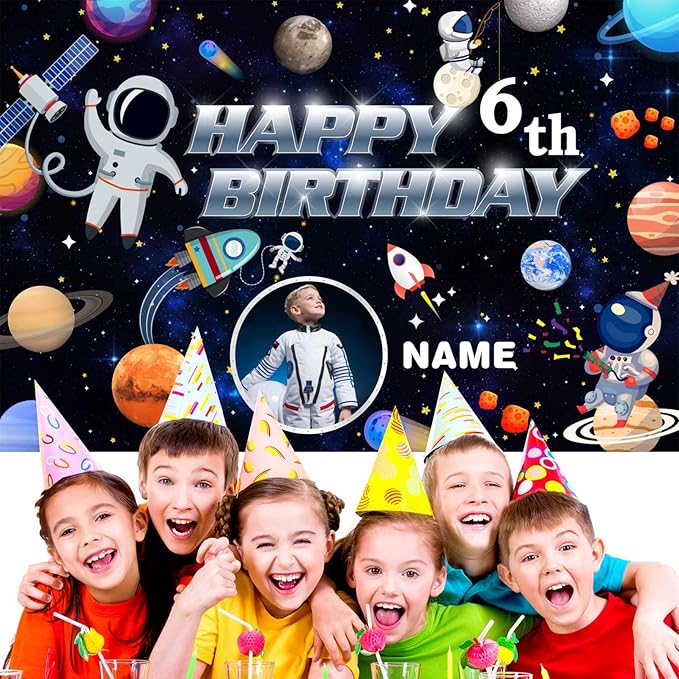 Dicodes Custom Space Birthday Party Decorations Supplies, Personalized Outer Space Birthday Banner, 4x6ft-8x12ft