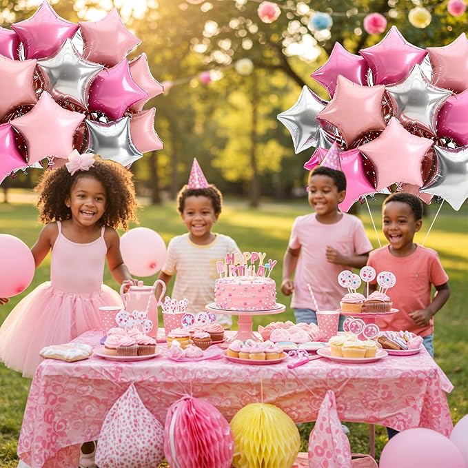 TONIFUL 15Pcs 18 Inch Large Silver Pink Star Shape Foil Balloons Big Stars Helium Mylar Ballons for Birthday Wedding Bridal Shower Anniversary Engagement Party Decorations Supplies