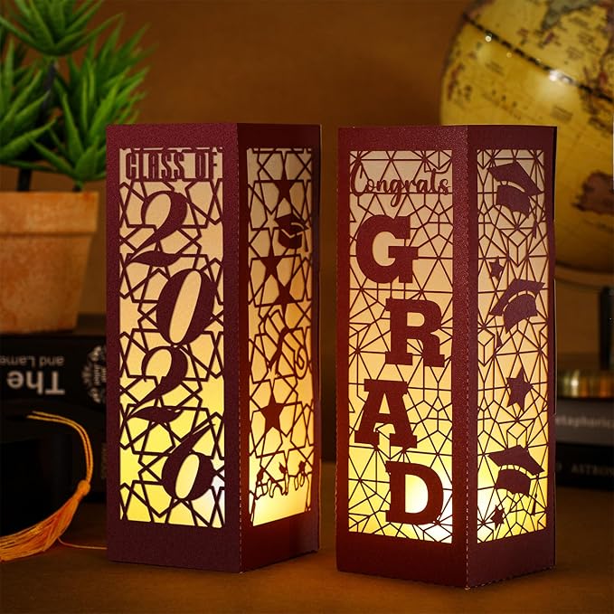 Rossesay 12 Pcs Graduation Table Centerpieces Boxes Class of 2026 Graduation Lanterns for Centerpieces with LED Candles Congrats Grad School College Photo Props for Party Table Decoration (Chestnut)
