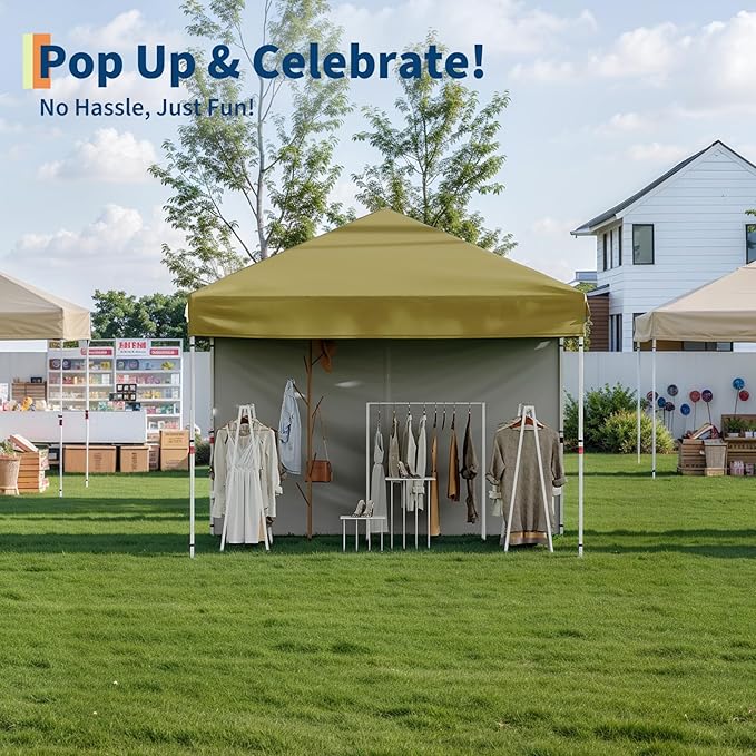 Garvee 10x10 Pop Up Canopy Tent with 1 Removable Sidewall, Heavy Duty Commercial Instant Shelter with One-Person Setup, UPF 50+ Waterproof, 100 Sq Ft Shade for Outdoor Events, Camping, Farmers Market