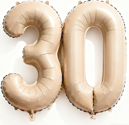 Beige Number 30 Balloons 40 Inch Giant Beige 30 Foil Mylar Balloons for 30th Birthday Anniversary Events Party Decorations