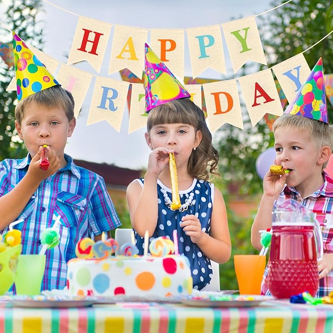Colourful Happy Birthday Burlap Banner Reusable Banner Signs Bunting Banners for Girls Birthday Anniversary Party Decorations