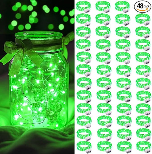 AIKEI 48 Pack LED Fairy Lights Battery Operated, Mini String Lights Waterproof 3 Modes 7 Feet 20 Led Firefly Starry Lamps for Wedding Party Bedroom Garden Halloween Christmas Decoration Green