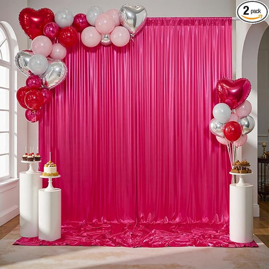 gogoparti 10x10FT Hot Pink Sequin Backdrop Curtain - 2 Panels of 5x10FT Wrinkle-Free Glitter Drapes for Photography, Birthdays, Weddings & Graduations