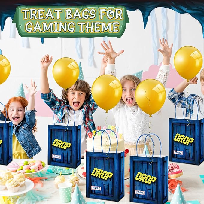 24 Set Game Party Military Supply Loot Drop Box Party Favors Yellow Balloon Ribbon Battle Gifts Bags for Gamers Boys Birthday Graduation Decoration