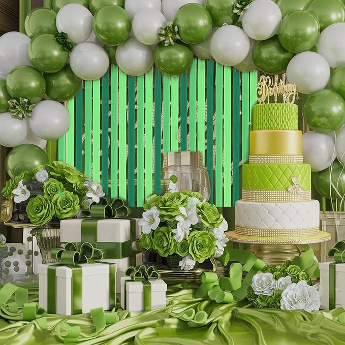 Green Crepe Paper Streamers 9 Rolls 738ft, Green Streamers Party Decorations for Party Wedding Mother's Day Birthday Baby Shower Decor, 1.77 Inch x 82 Ft/Roll