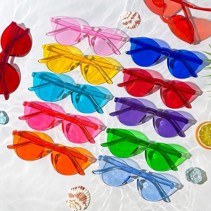 Pibupibu 40 Pack Colorful Round Rimless Party Sunglasses Bulk, Party Favors Sunglasses for Adults, Candy Color