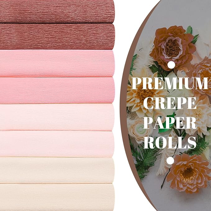 Whaline 8 Rolls Crepe Paper Streamers 25 x 250cm 4 Colors Party Streamers Rose Gold Pink Brown Crepe Paper Roll Decorative Craft Streamer for DIY Gift Wrapping Paper Crafts Room Decor
